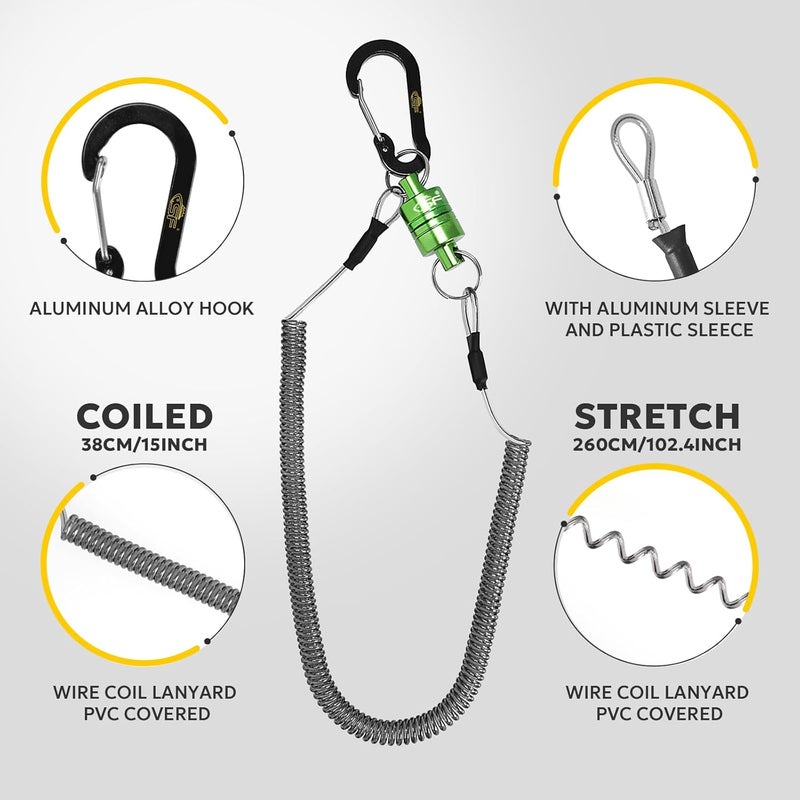 sf. Strongest Magnetic Net Release Magnetic Keychain Fly Fishing Net Retractor Magnet Clip Holder Retractor with Retractable Coiled Lanyard Carabiner - Image 4